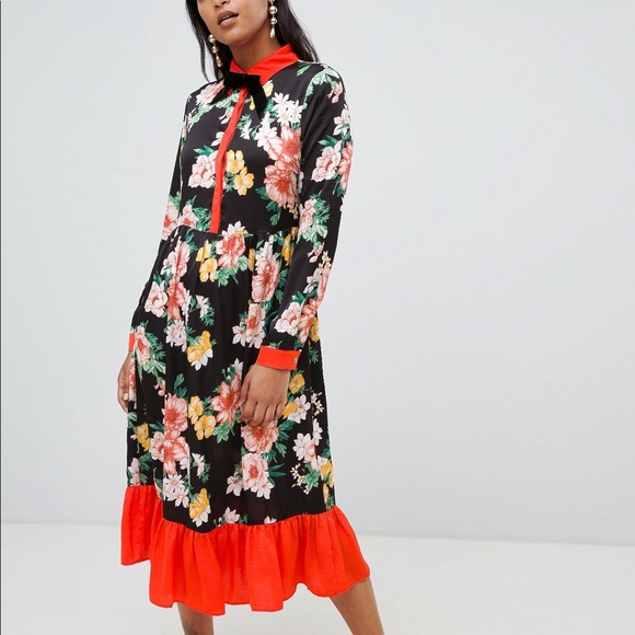 ASOS Dresses & Skirts - ❌ SOLD ❌  Vila floral velvet tie neck dress